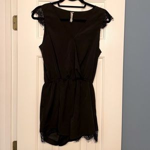 Paper Crane Black Romper w/ Lace Detail
